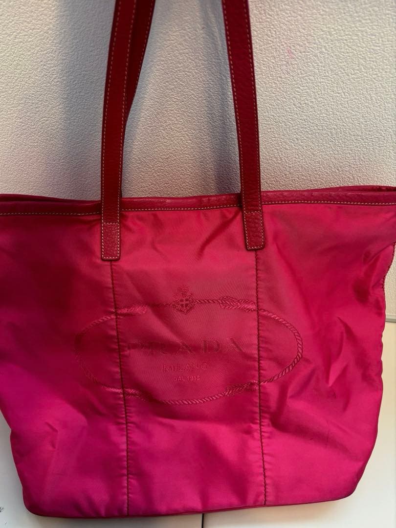 PRADA プラダ ロゴジャガード トートバッグ 三角プレート ナイロン ピンク