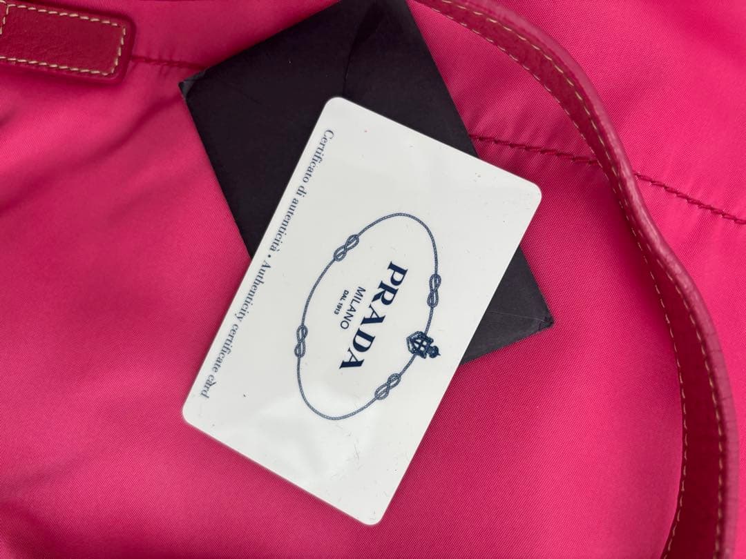 PRADA プラダ ロゴジャガード トートバッグ 三角プレート ナイロン ピンク