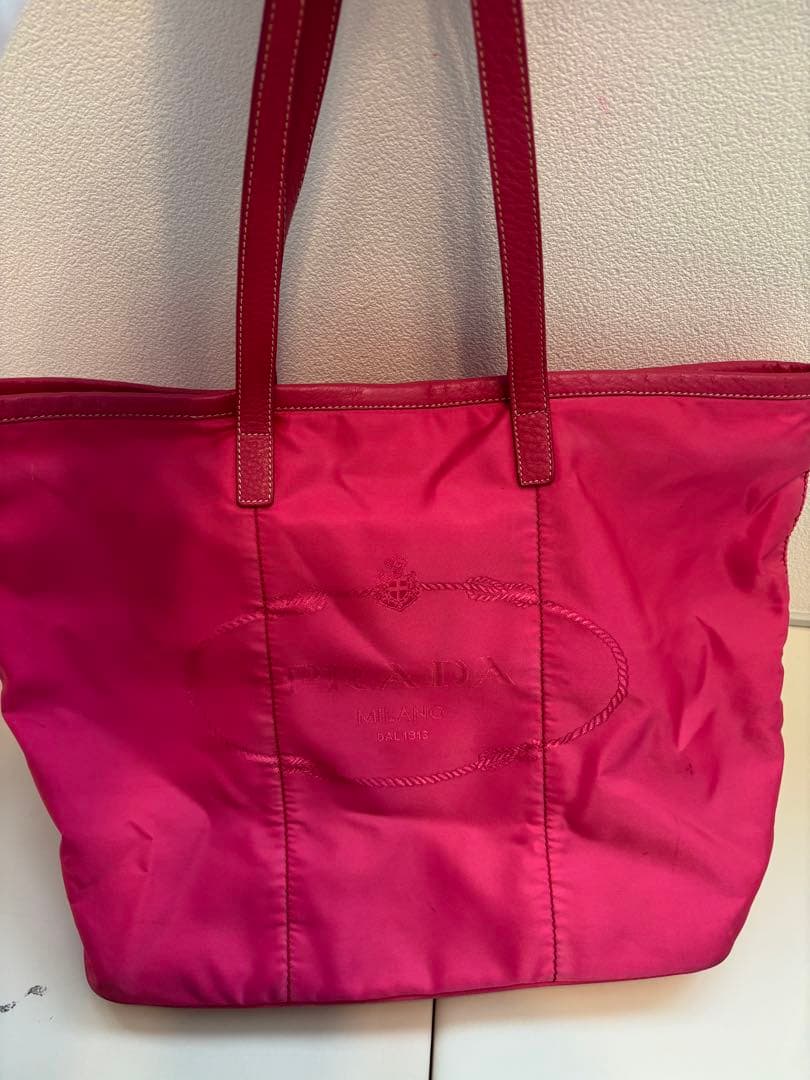 PRADA プラダ ロゴジャガード トートバッグ 三角プレート ナイロン ピンク