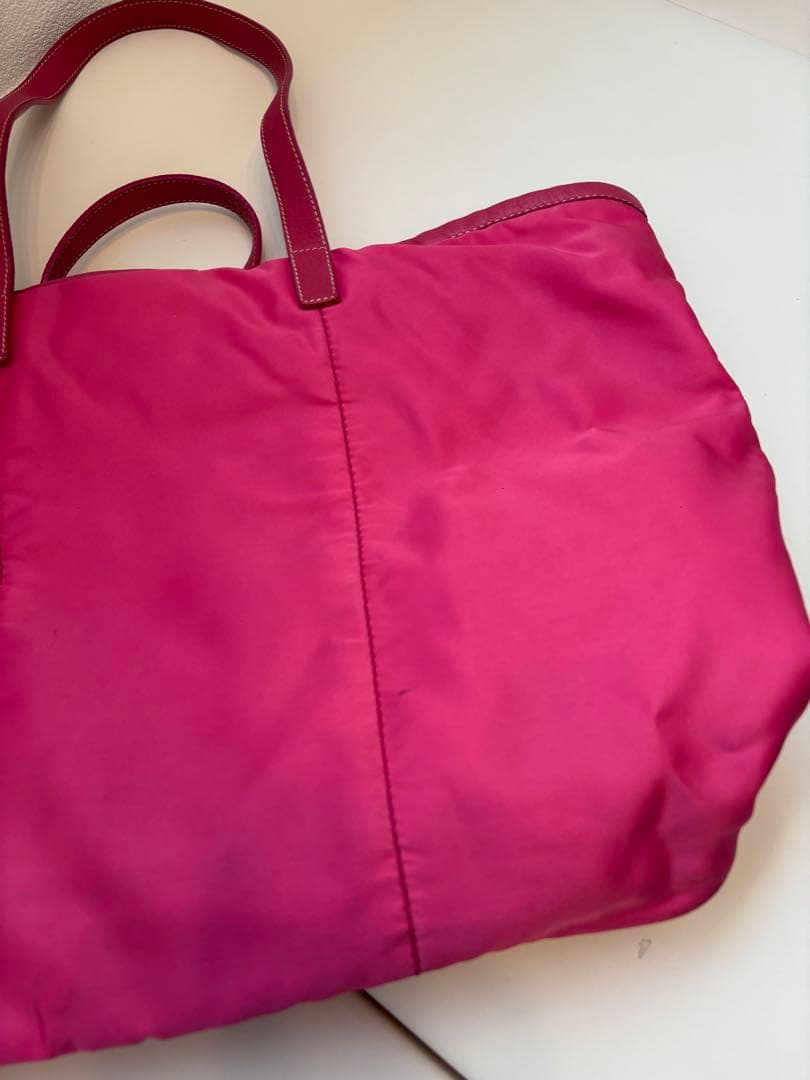 PRADA プラダ ロゴジャガード トートバッグ 三角プレート ナイロン ピンク