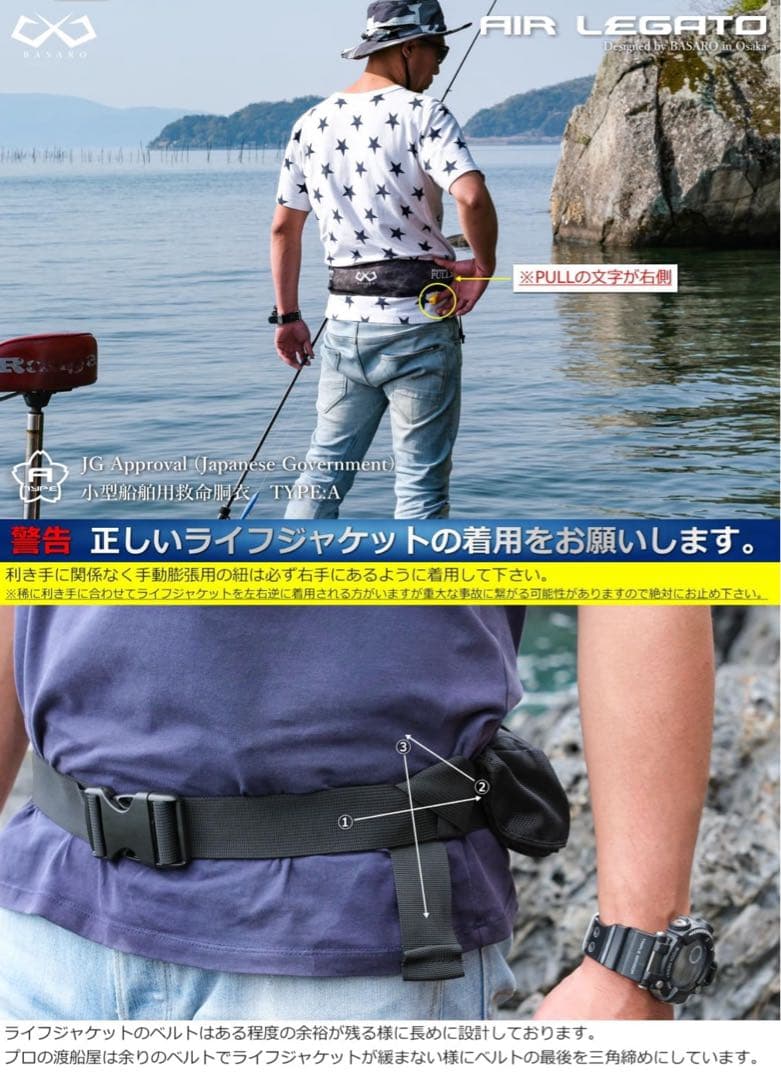 新品 桜マーク ライフジャケット 手動膨脹式 ボンベ付き 型式承認 ブラック迷彩