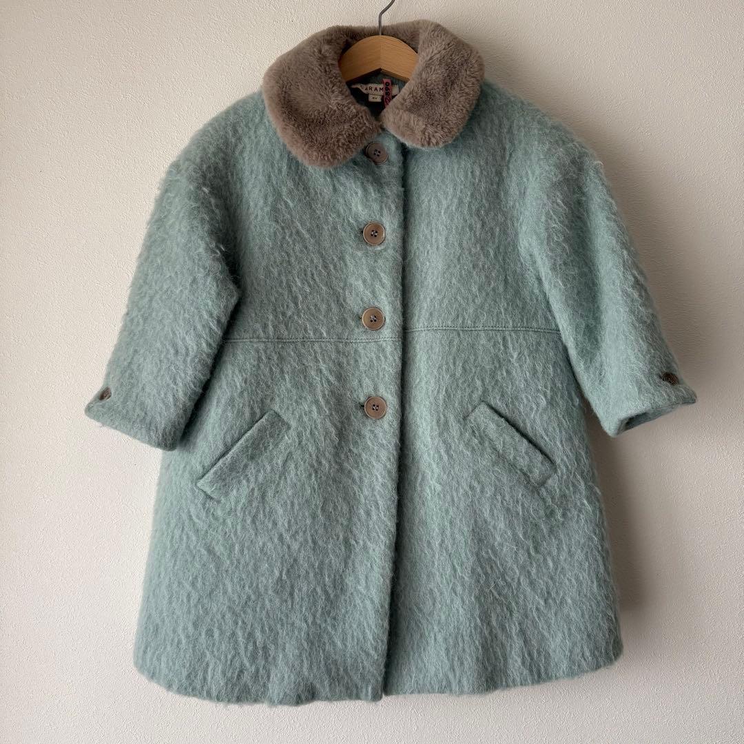 CARAMEL ミントグリーン ファー襟 コート