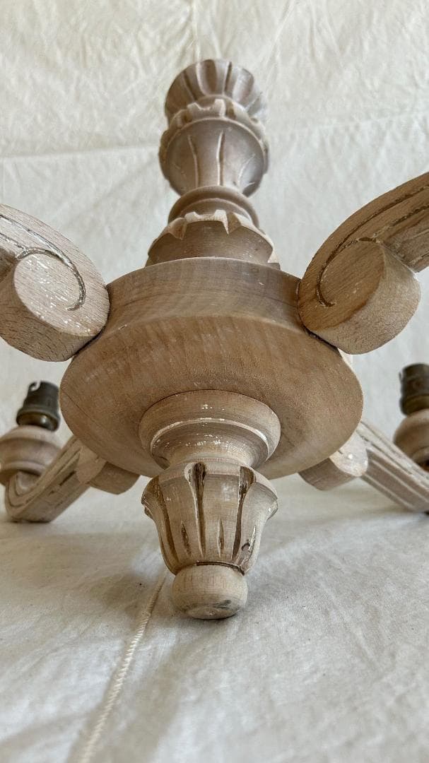 フランスアンティーク　木製シャンデリア　４灯　シャビー　店舗什器