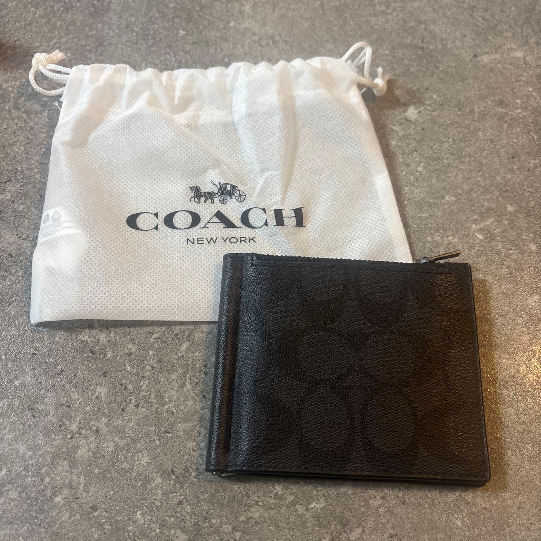 【COACH】メンズ 二つ折り財布 マネークリップ 小銭入れ付