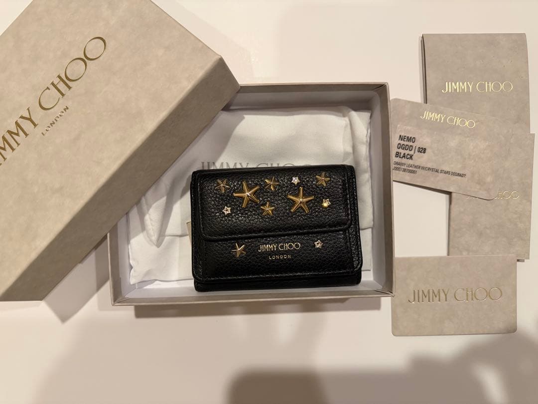 【K】【美品】JIMMY CHOO_ジミーチュウ　ブラック 三つ折り財布