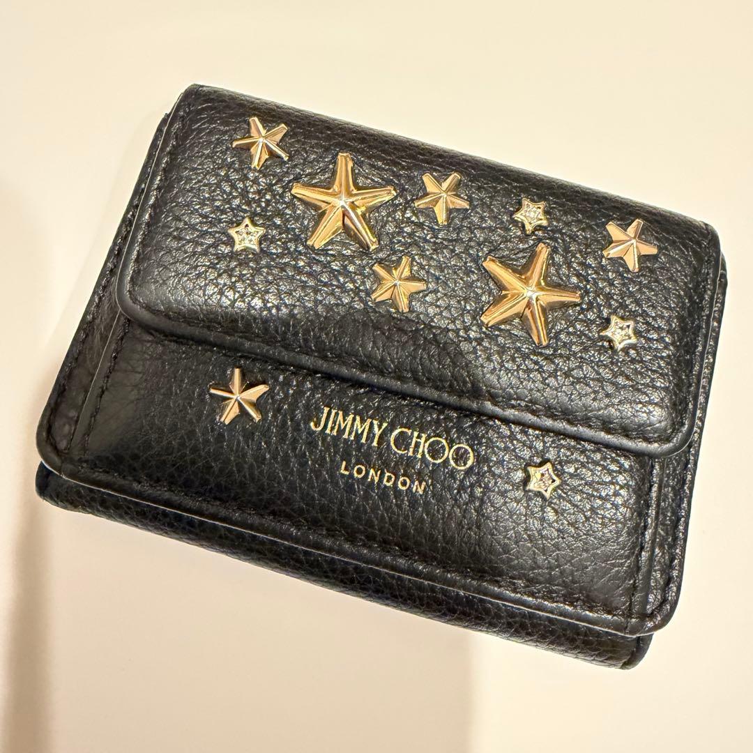 【K】【美品】JIMMY CHOO_ジミーチュウ　ブラック 三つ折り財布