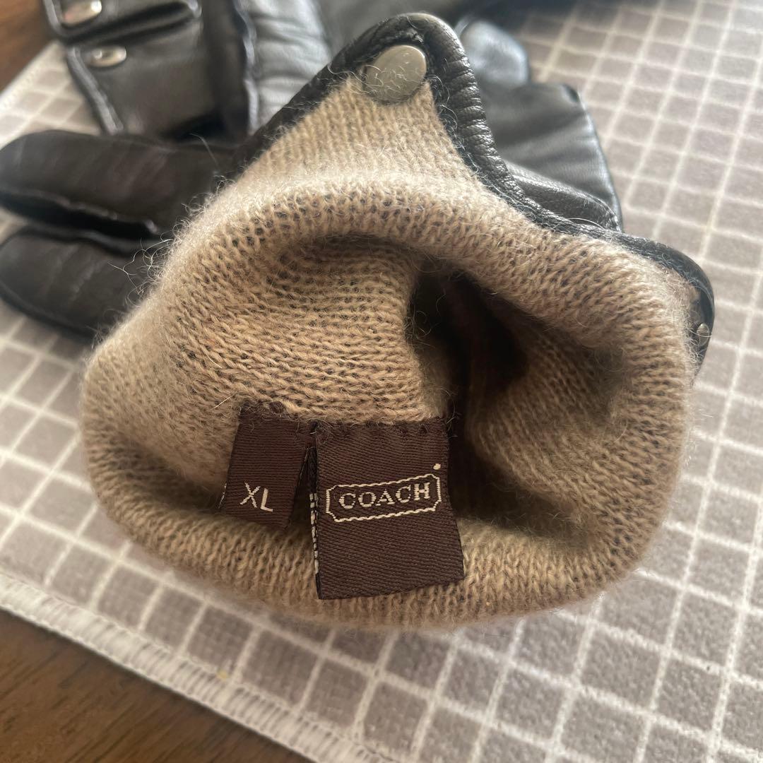 oor　COACH コーチ ブラック　レザー　カシミア100％