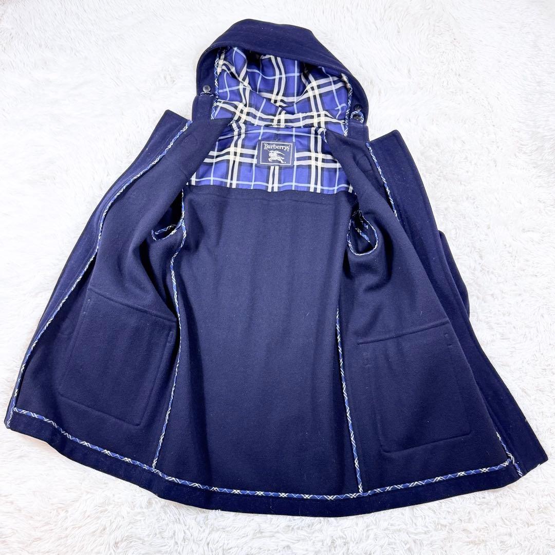 【希少・美品】　バーバリー　ダッフルコート　ネイビー　ノバチェック　牛革トグル
