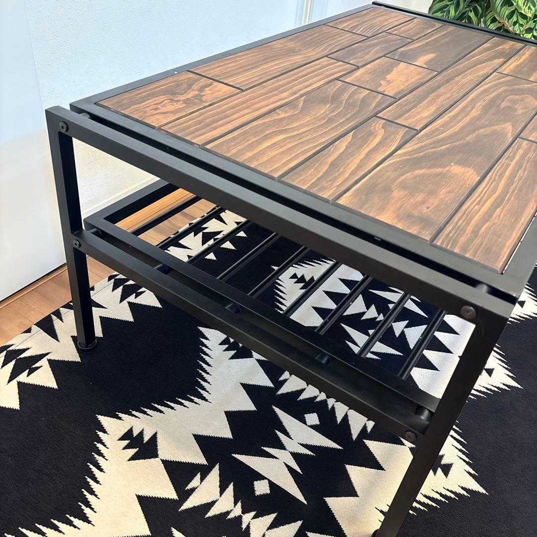男前　無骨インダストリアル　センターテーブル　天然木の天板