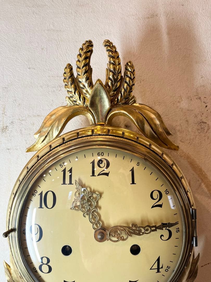 ユニーク型　ドイツ？　柱時計　古時計　振り子　アンティーク　レトロ　ゼンマイ