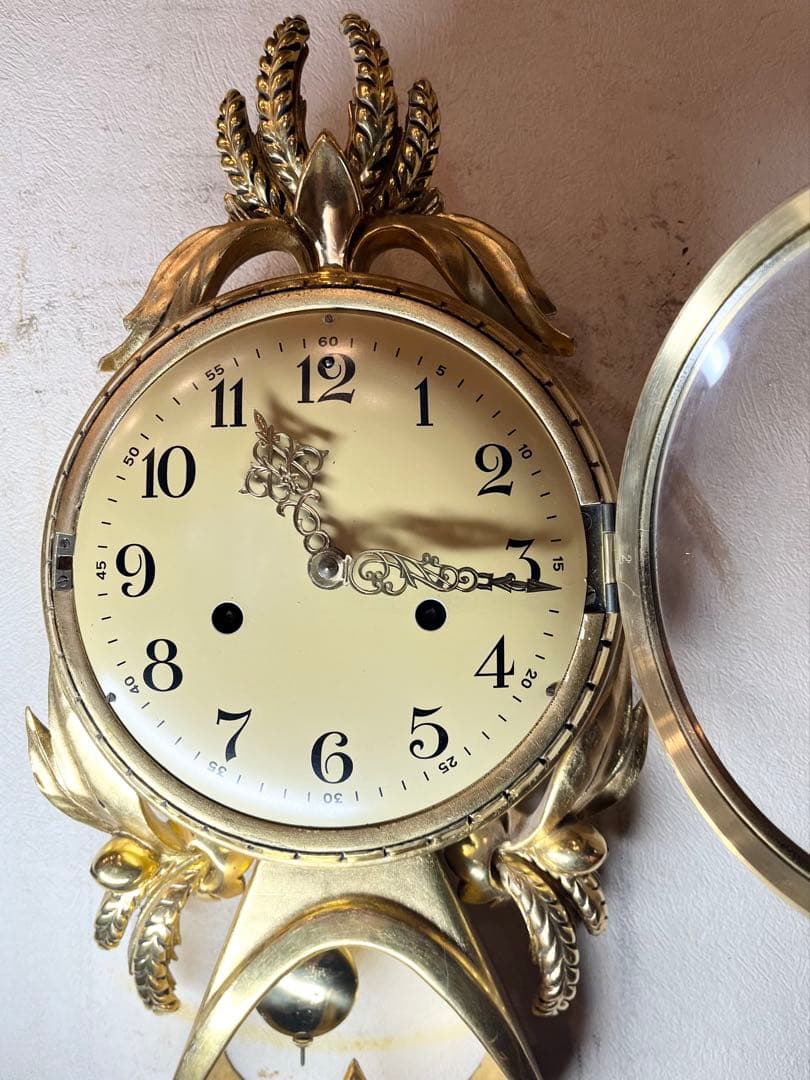 ユニーク型　ドイツ？　柱時計　古時計　振り子　アンティーク　レトロ　ゼンマイ