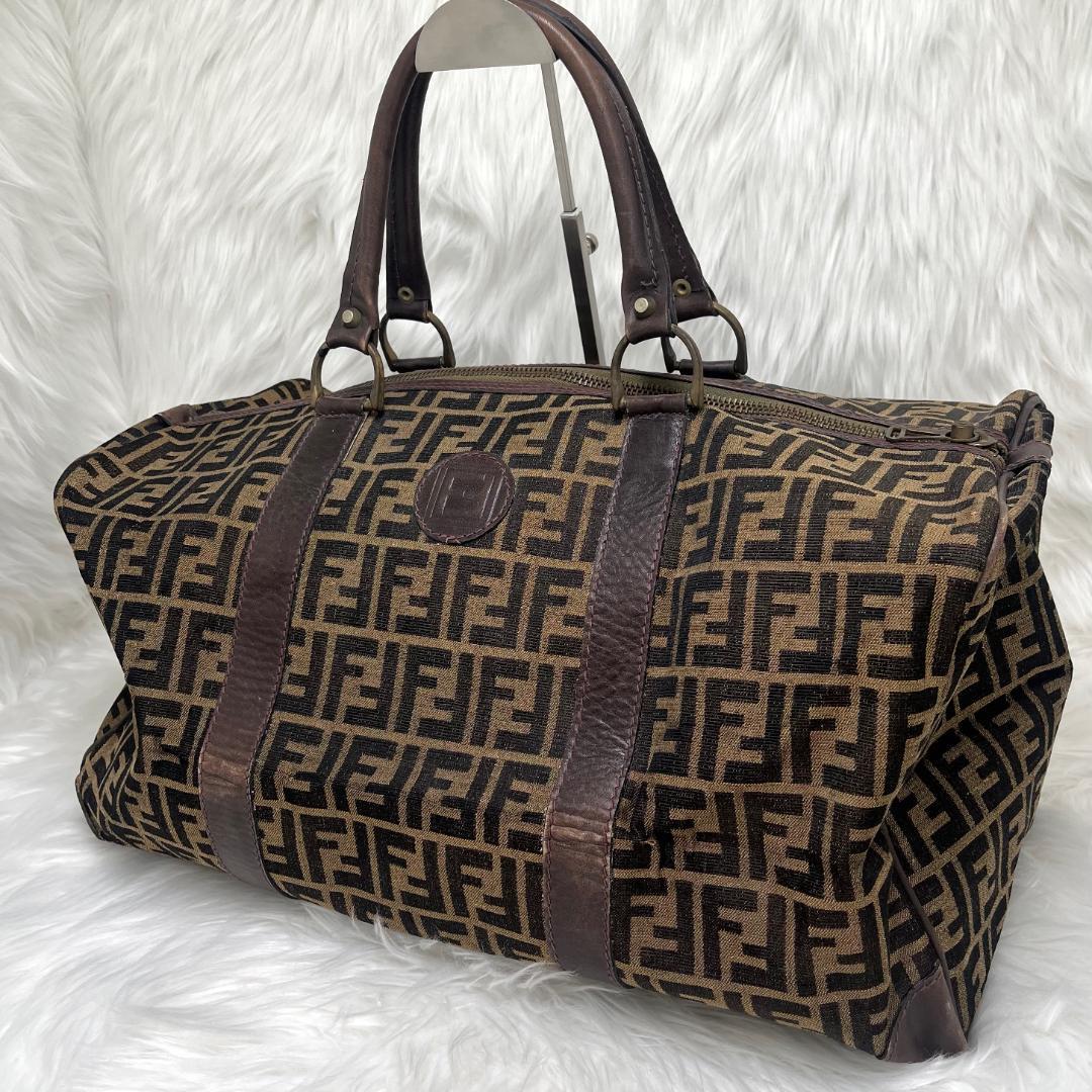 フェンディ　FENDI　ボストンバッグ　ズッカ柄　　PVC ブラウン　ブラック