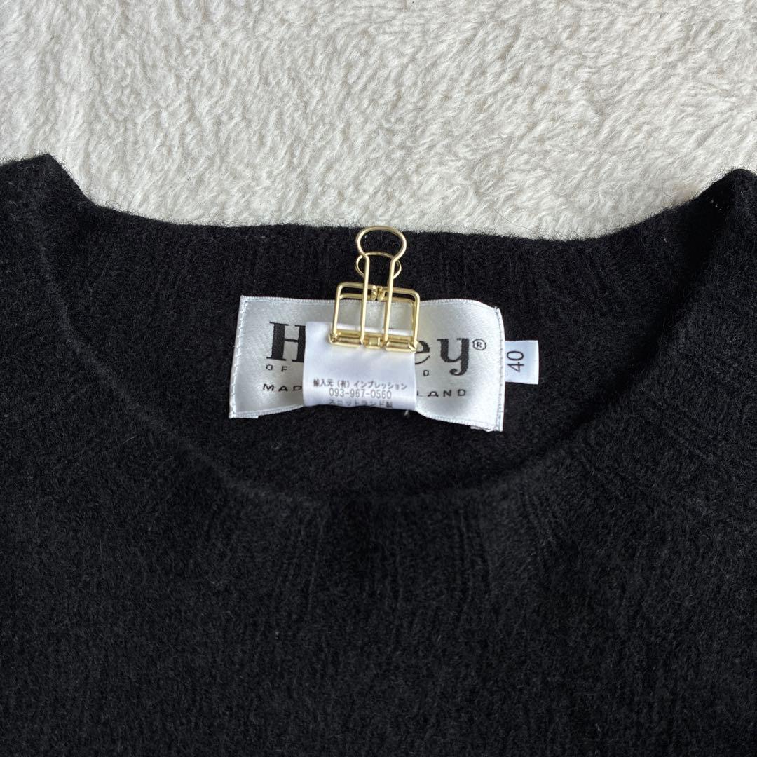 ハーレーオブスコットランド ウール クルーネックプルオーバー ニット 40 黒