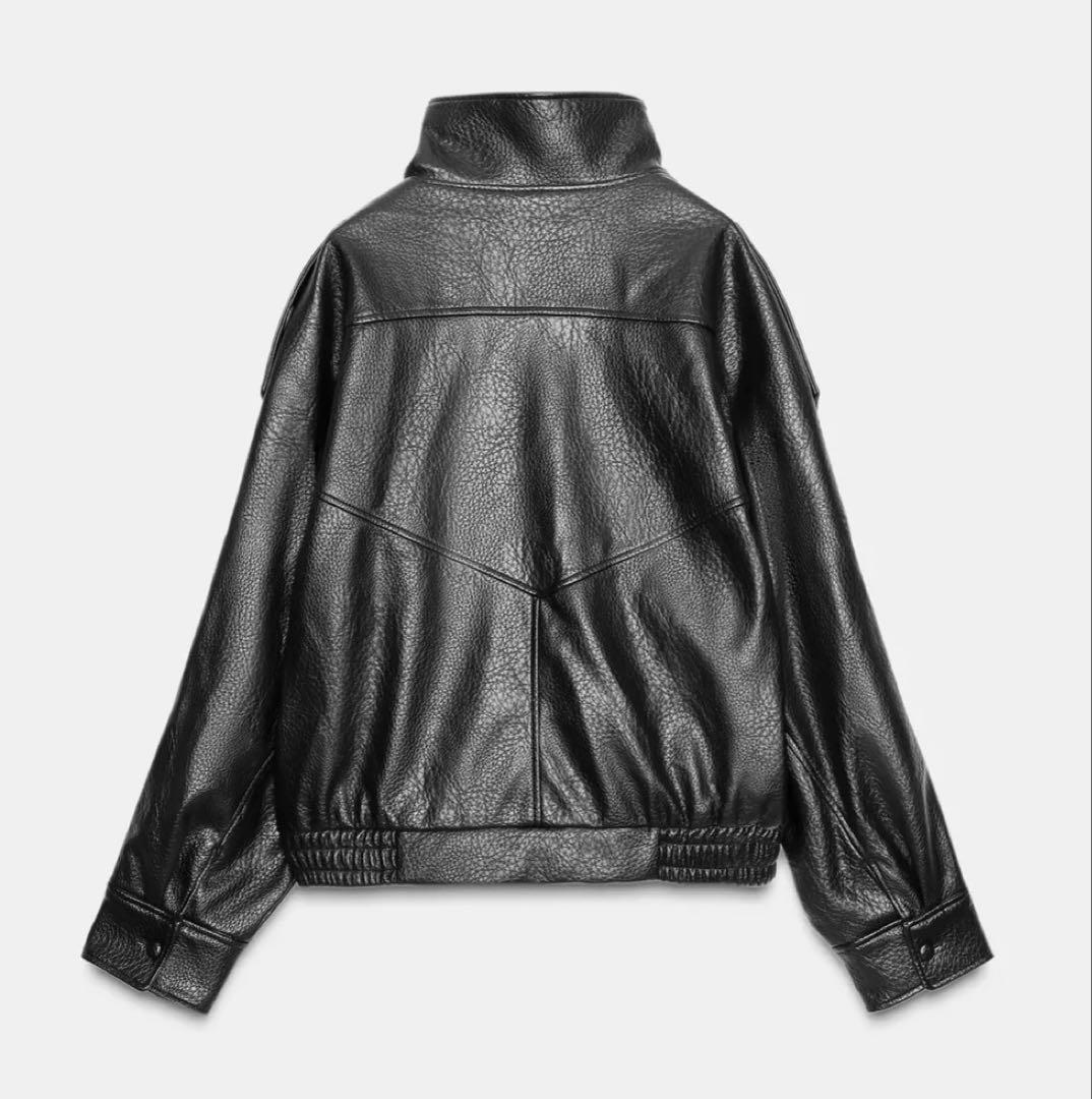 バズり中のZARA フェイクレザージャケット　BLACK L