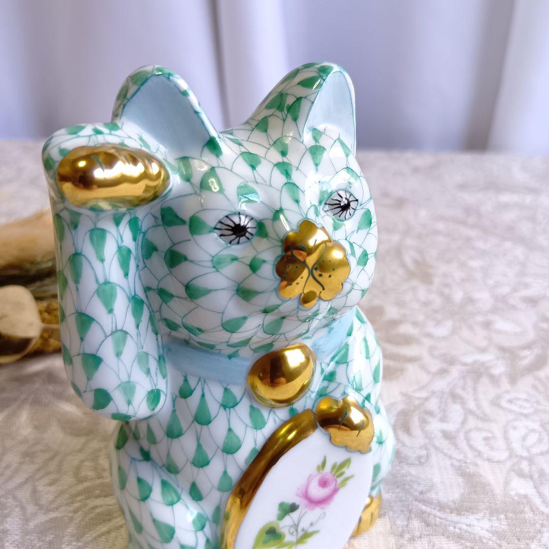 ヘレンド Herend 招き猫 ウィーンのバラ 開運 猫 縁起 風水 希少 美品