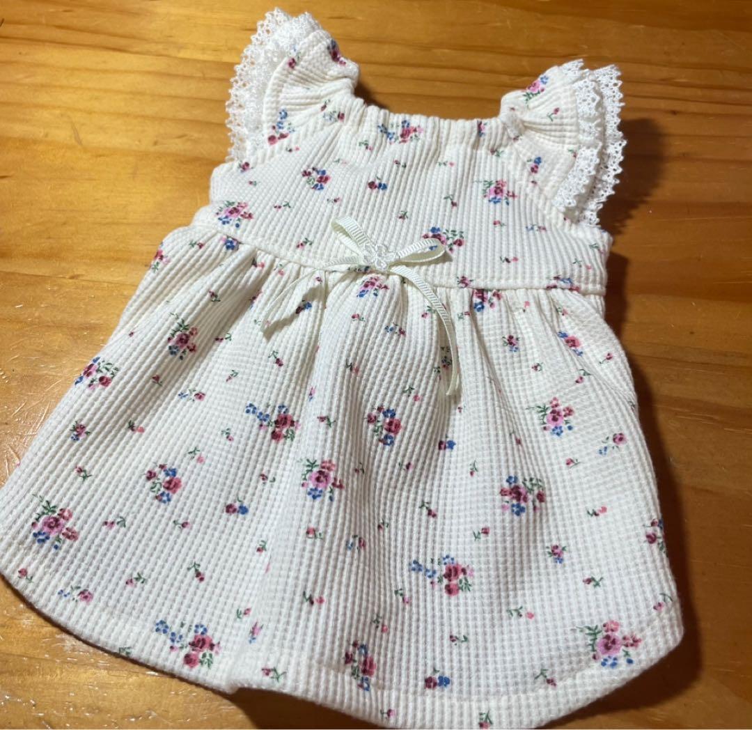 ハンドメイド犬服　ワッフルニットのキャミワンピ　色違い３色　お袖2段レース