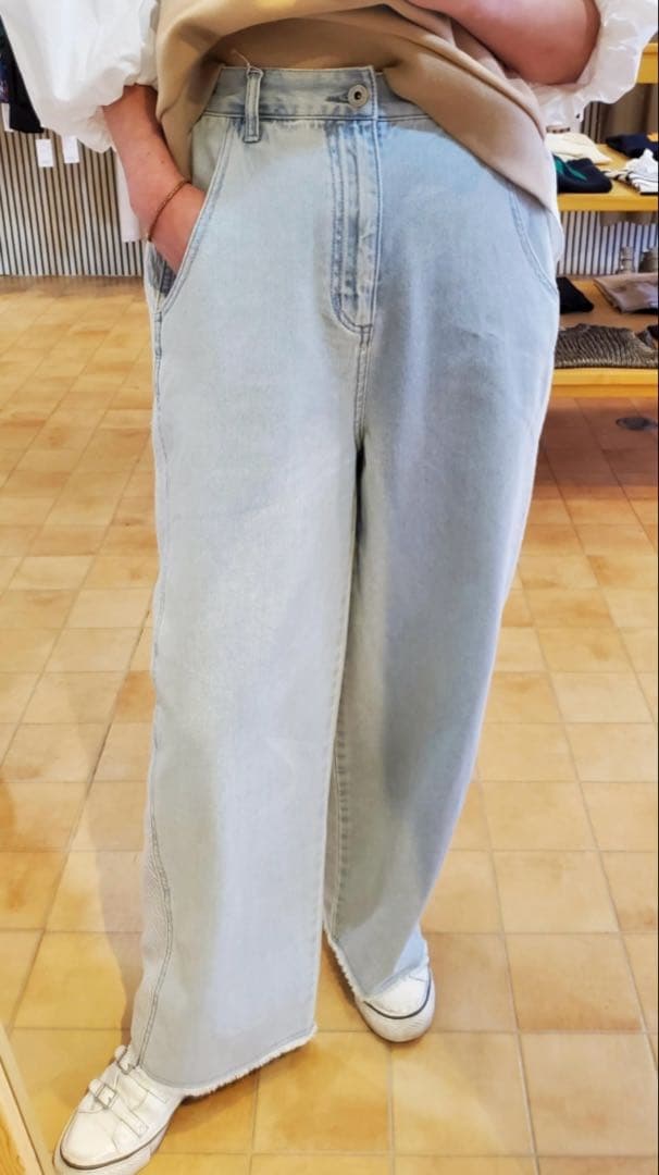 CYAN TOKYO ツイードコンビワイドデニム ライトブルー 36