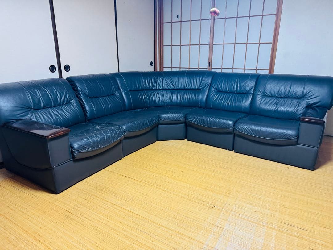 福岡発 本皮 5人掛け ソファー ソファ 椅子 イス アンティーク ビンテージ黒