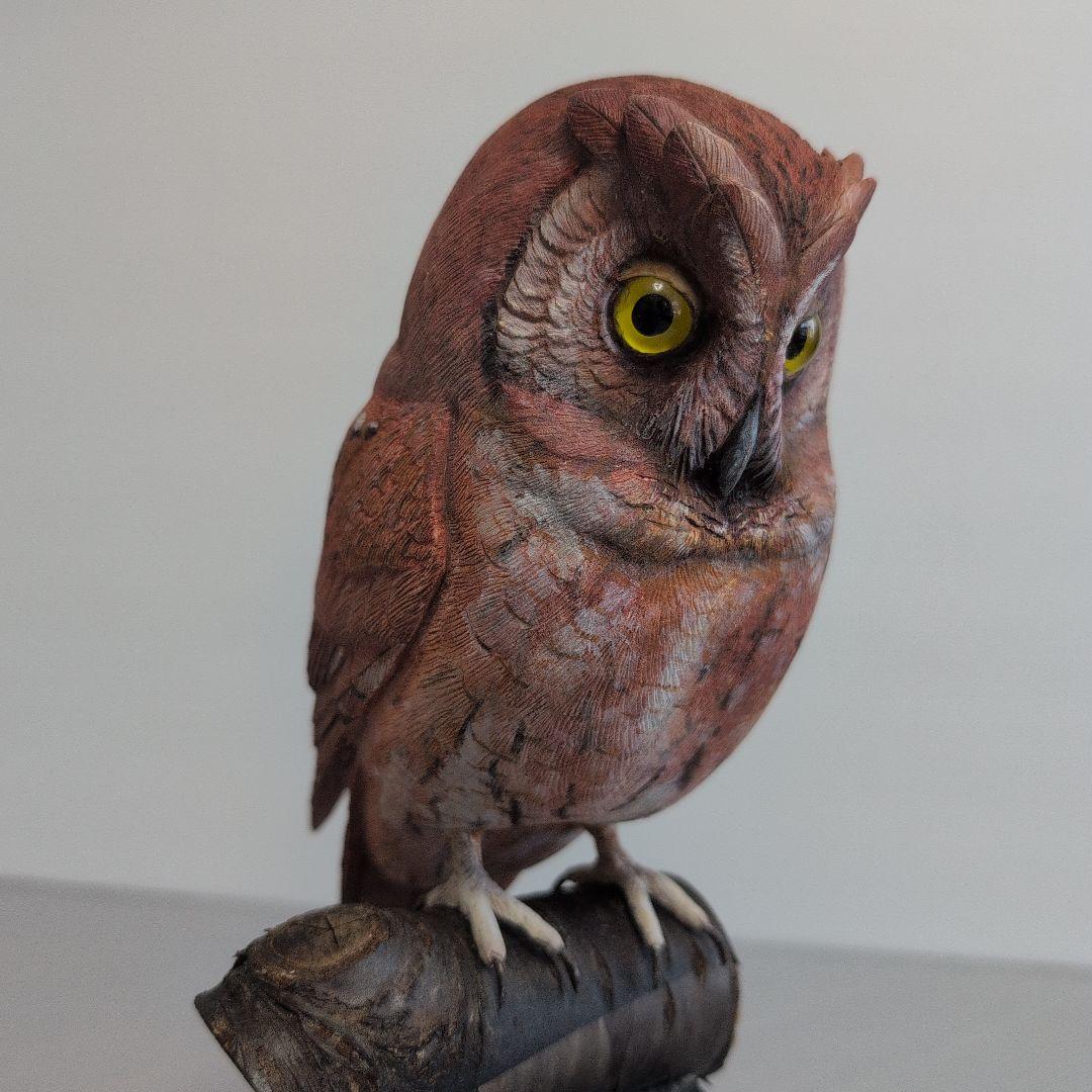 「コノハズク」　リアルバードカービング 木彫りの野鳥　野鳥彫刻