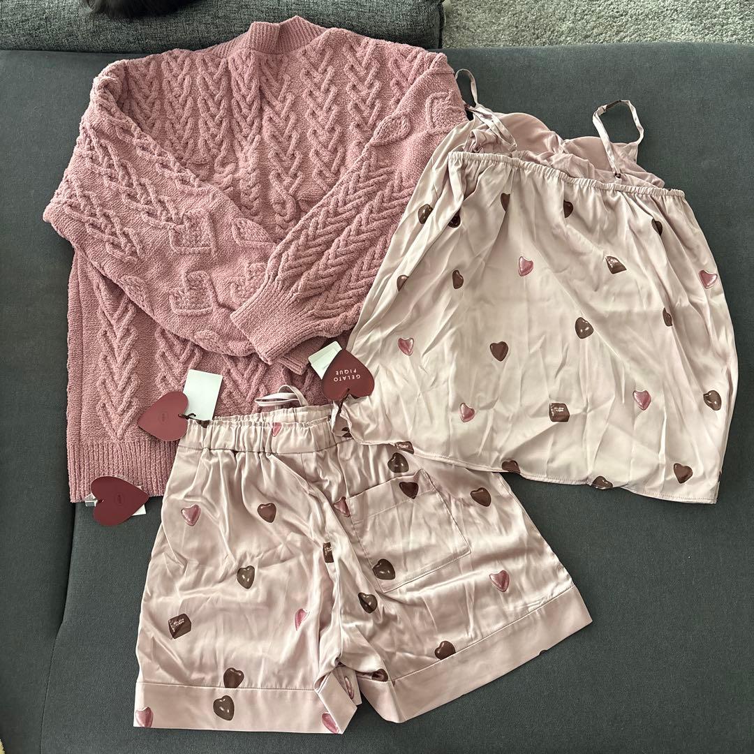 新品未使用　ジェラートピケ　ハート柄ショートパンツとカーディガンセット