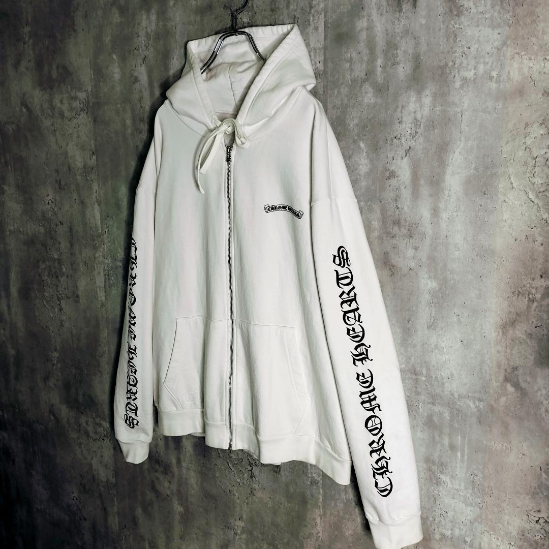 美品†クロムハーツ ダガージップ バックスクロール フルジップパーカー 白 XL