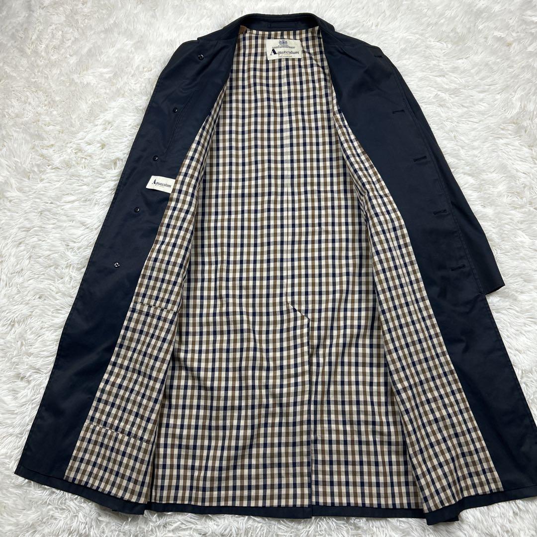 上質　英国製　アクアスキュータム　バルマカーンコート　ネイビー　チェック　比翼