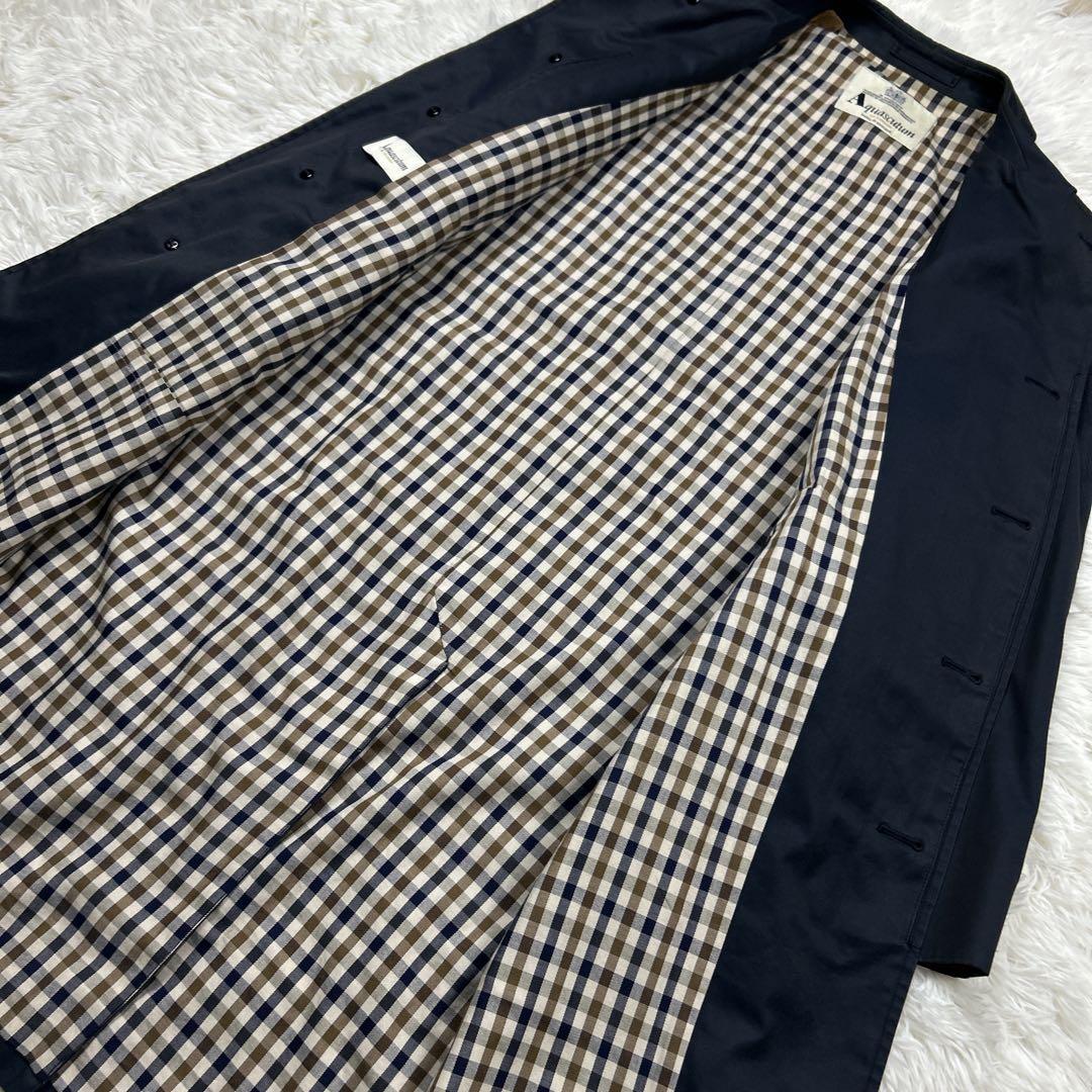 上質　英国製　アクアスキュータム　バルマカーンコート　ネイビー　チェック　比翼