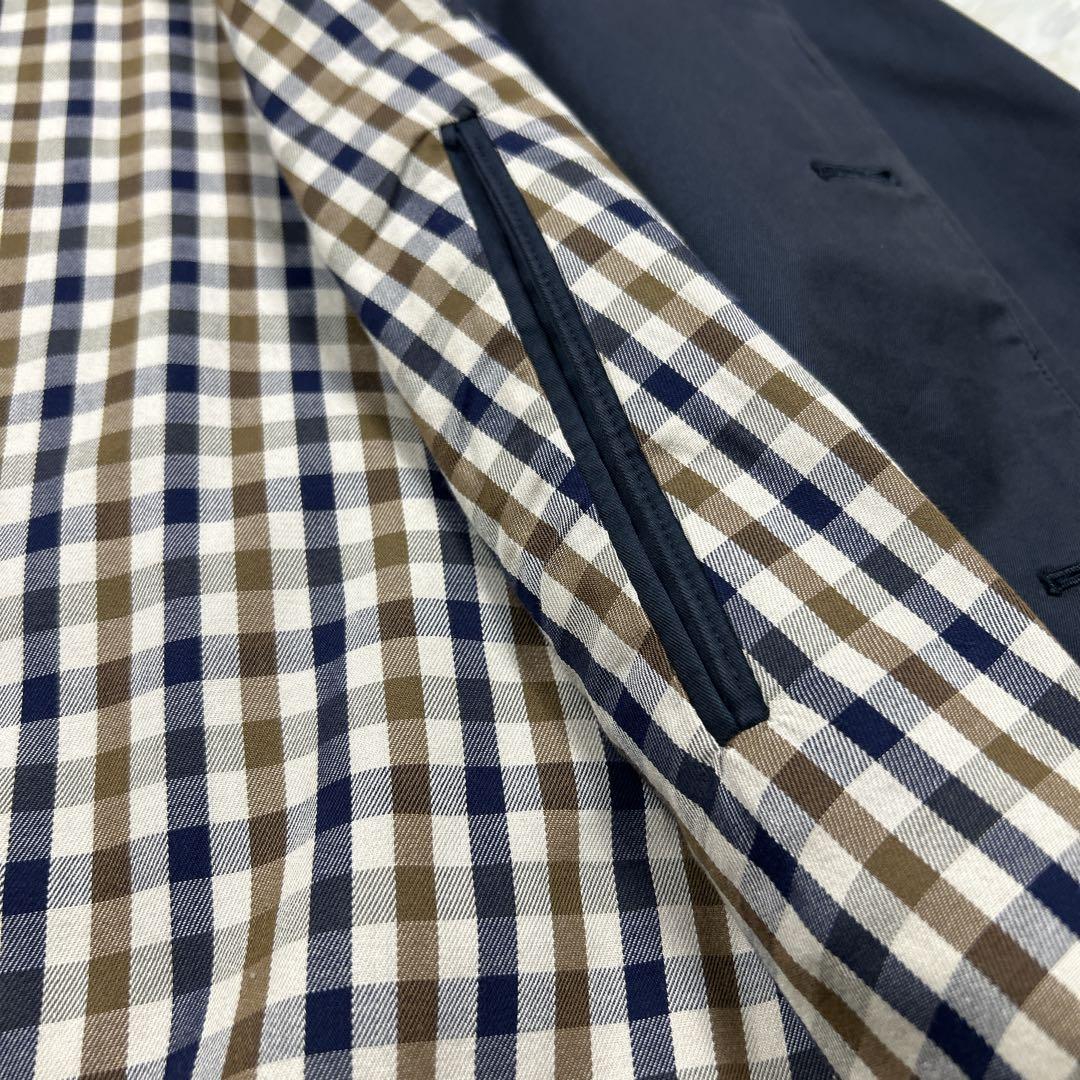 上質　英国製　アクアスキュータム　バルマカーンコート　ネイビー　チェック　比翼