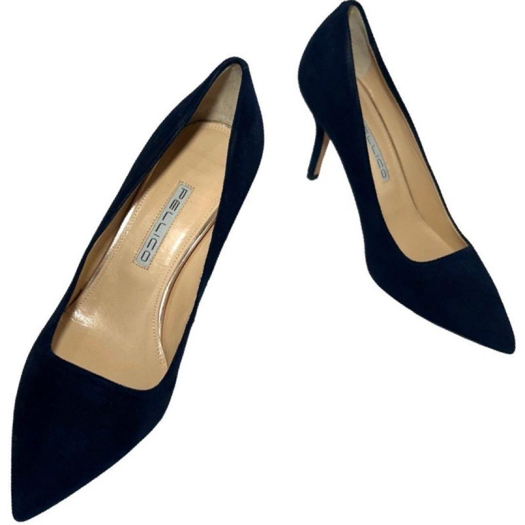 PELLICO ネイビー スエード ポインテッドトゥ　パンプス　38