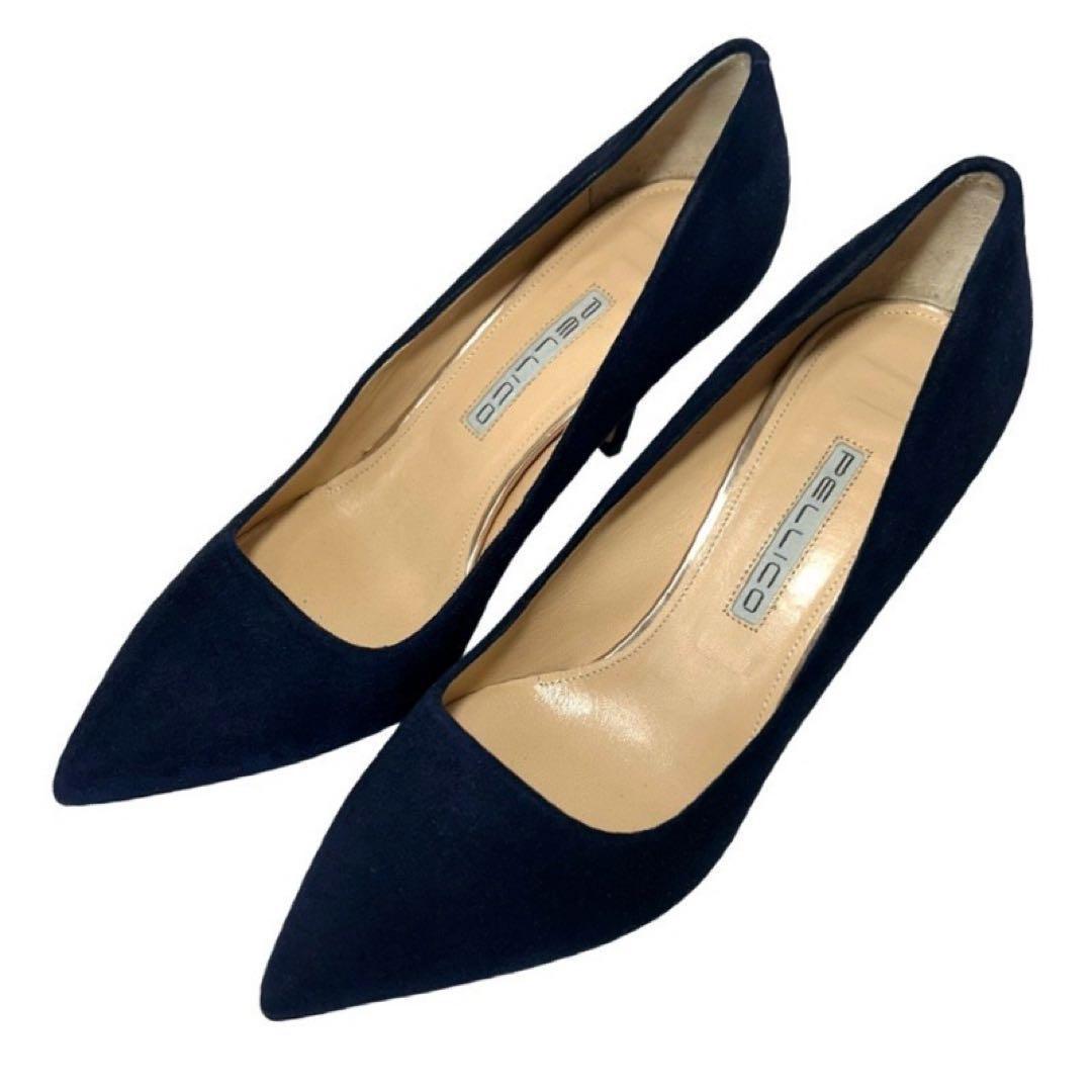PELLICO ネイビー スエード ポインテッドトゥ　パンプス　38