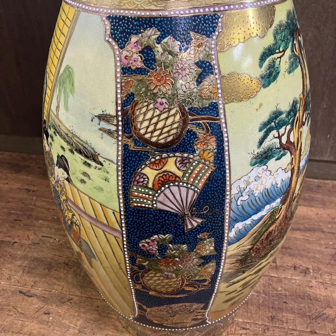 骨董品 中国美術 花鳥風月 豪華絢爛 大型 特大 薩摩焼 花瓶 金襴手 武者絵