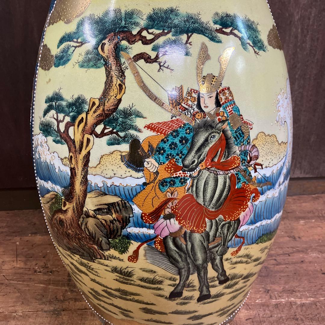 骨董品 中国美術 花鳥風月 豪華絢爛 大型 特大 薩摩焼 花瓶 金襴手 武者絵