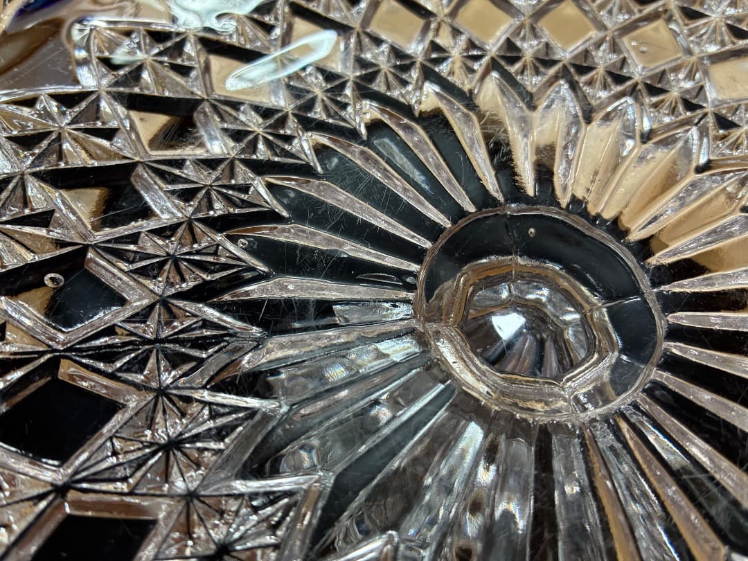 【英国アンティーク】　カットガラス ケーキスタンド