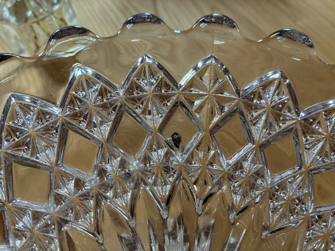 【英国アンティーク】　カットガラス ケーキスタンド