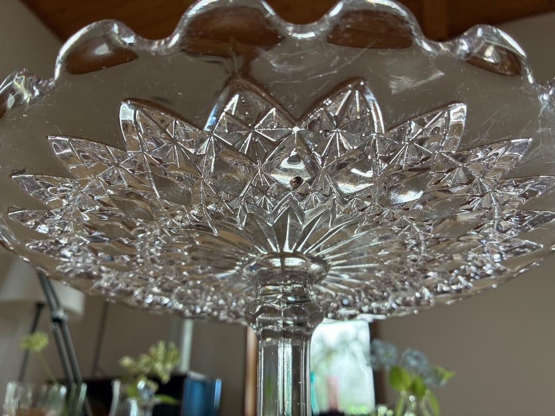 【英国アンティーク】　カットガラス ケーキスタンド