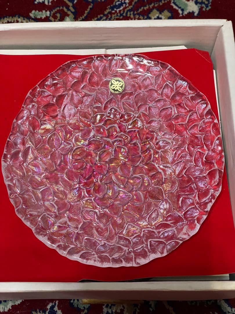 Hoya Crystal 花柄皿 NDS 371L クリアピンク