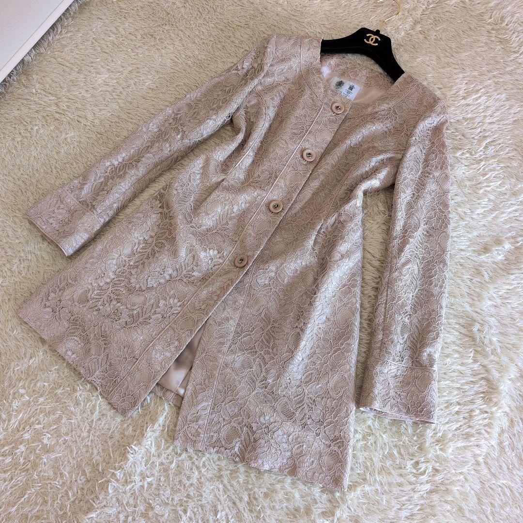 日本製★AUSTIN REED　花柄レース　ノーカラーコート　スプリング　38