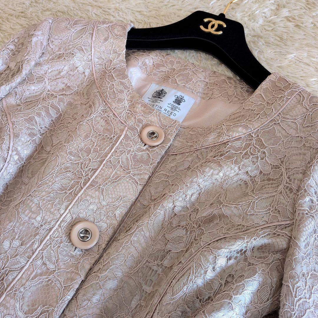日本製★AUSTIN REED　花柄レース　ノーカラーコート　スプリング　38