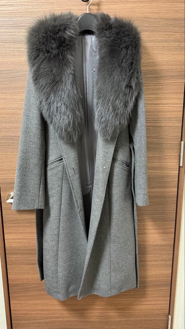 MATERIA ロングコート アンゴラ混 ベルト付 フォックスファー