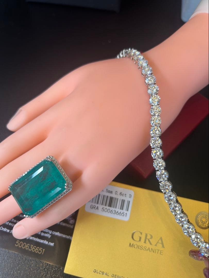 モアサナイト19.2ctテニスブレスレット➕エメクォーツリング13セット