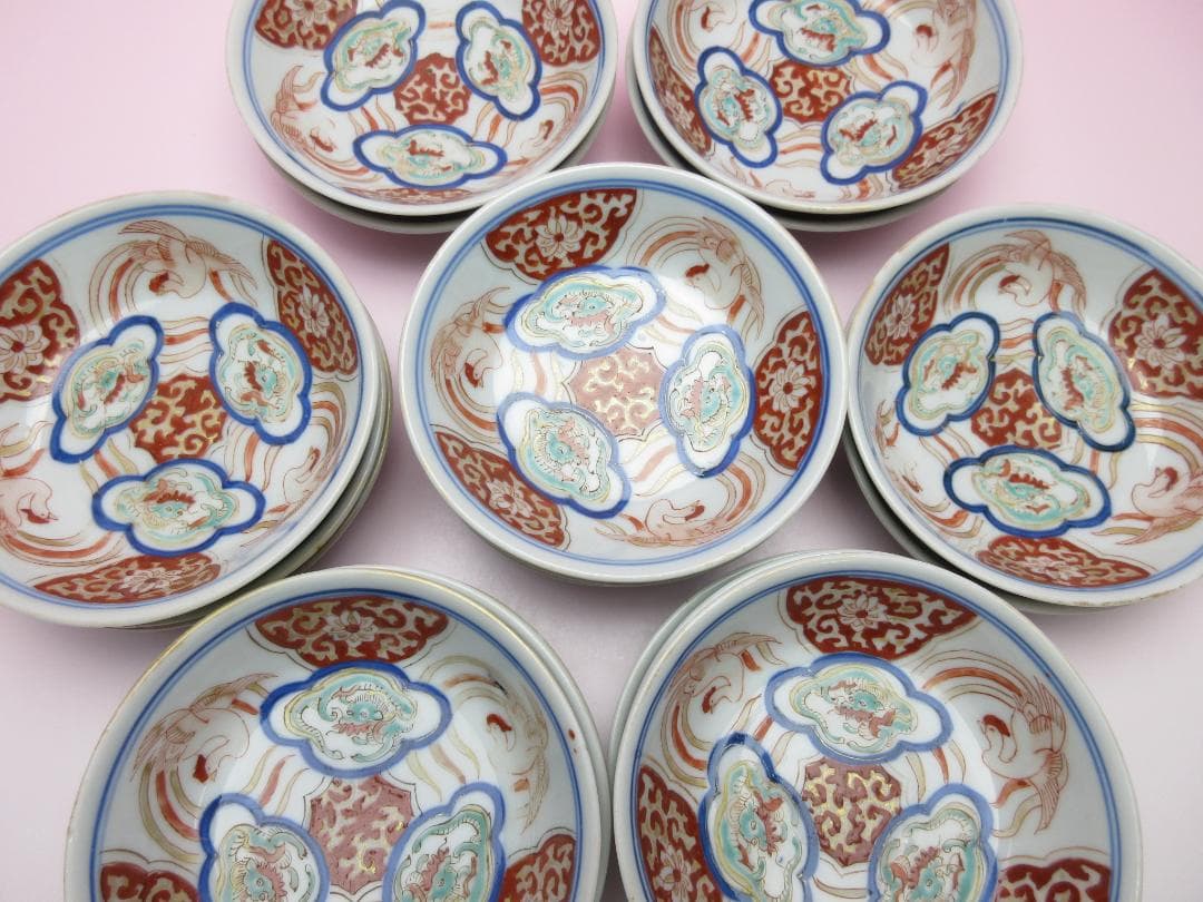 大明成化年製 銘 龍 鳳凰紋 小鉢 深皿 18客 TN110