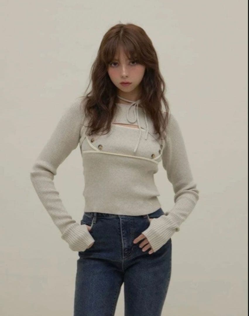 トップス ANDMARY Elf button knit tops color beige