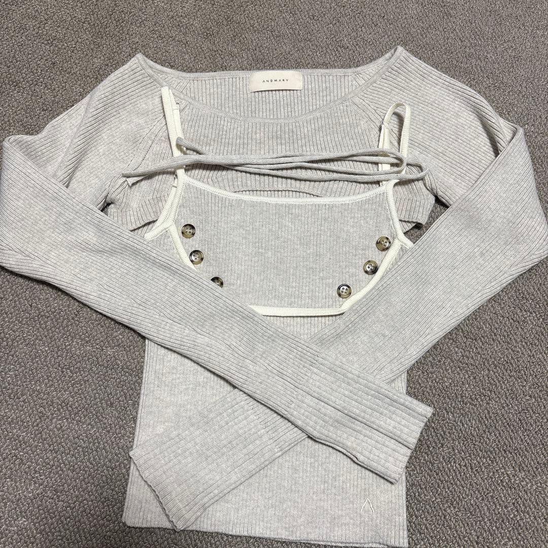 トップス ANDMARY Elf button knit tops color beige