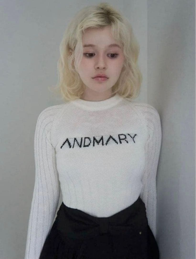 N*♡様 andmary Mary logo knit tops white