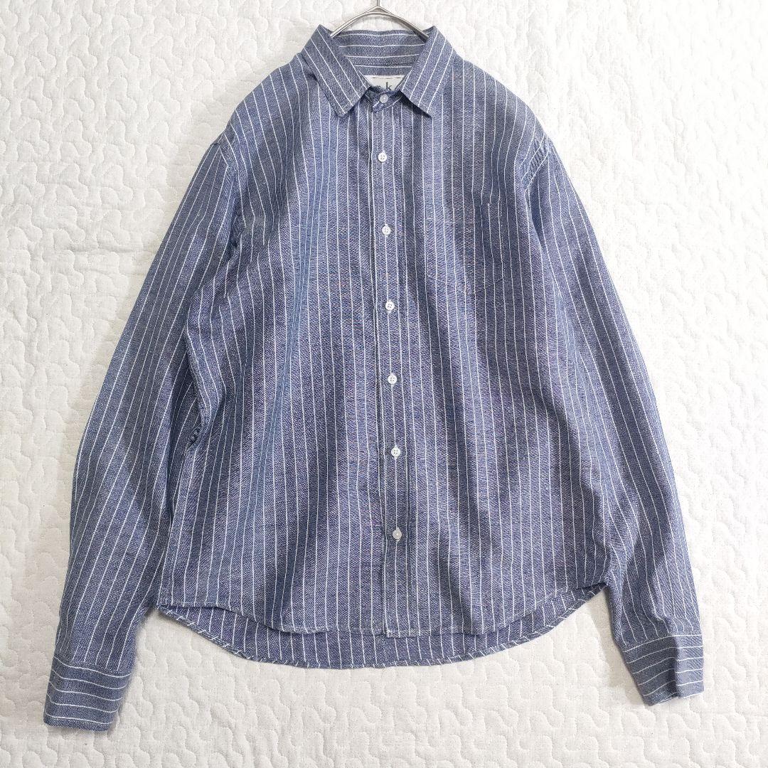 未使用品✨フランク＆アイリーン　LUKE　リネン＆コットン　ストライプ　ブルー系