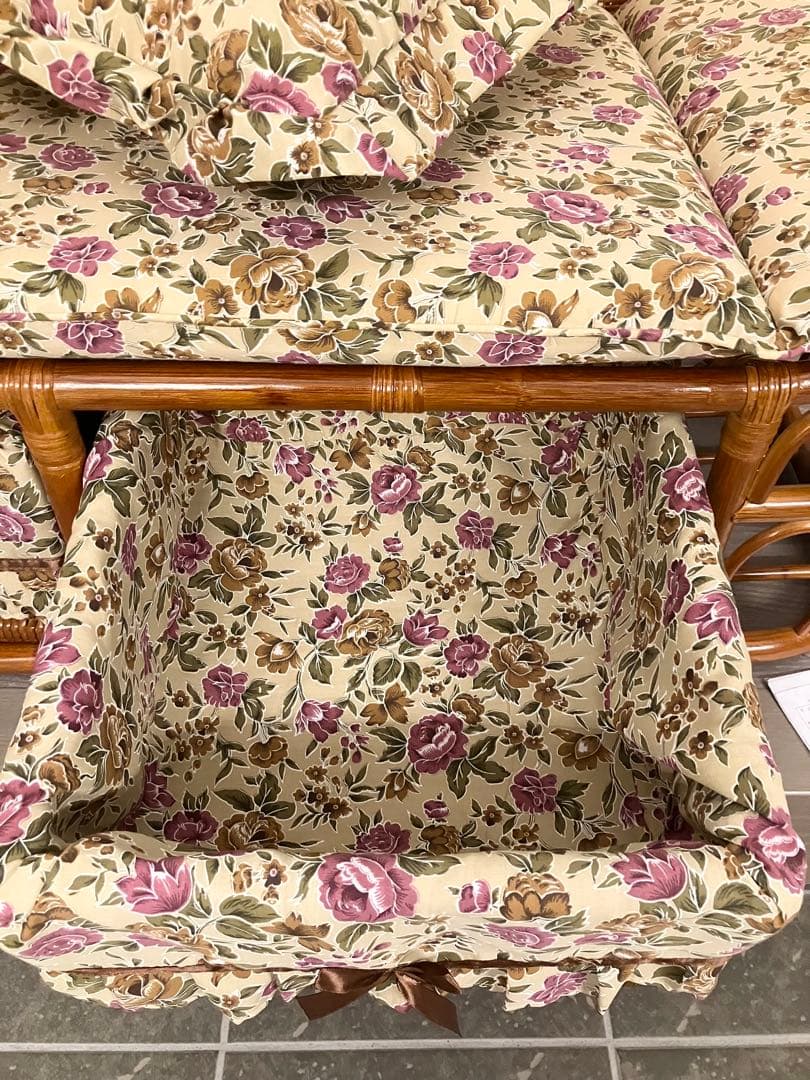 美品 ラタン ソファ ハイバックカウチ 幅120cm 昭和レトロ クッション付き