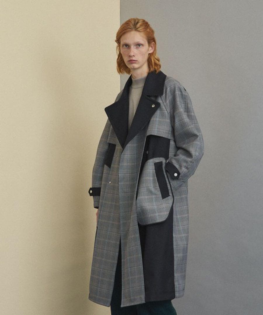 美品ユナイテッドトウキョウ　チェック柄　リバーストレンチコート グレー/ブラック
