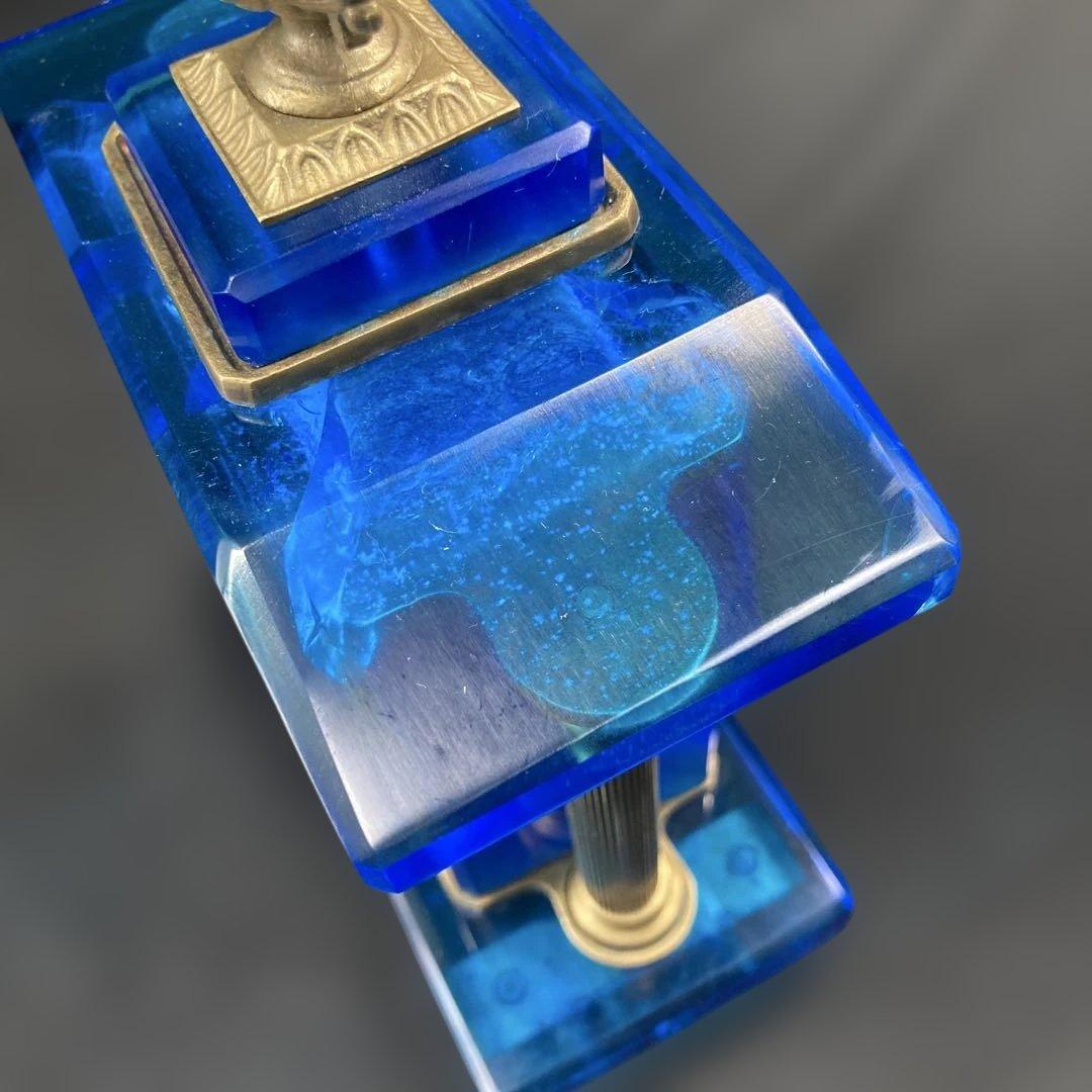 宮型置き時計 手巻き可動 瑠璃光ガラス レトロ時計