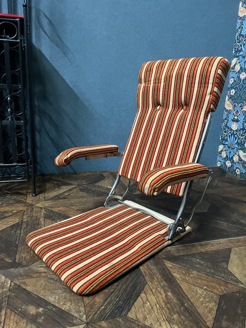 折りたたみ 座椅子 ストライプ 昭和レトロ 当時物 インテリア ビンテージ