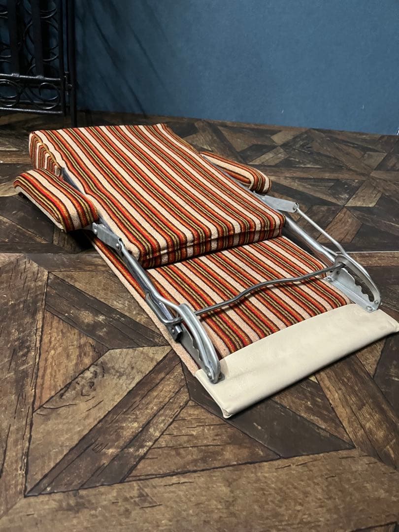 折りたたみ 座椅子 ストライプ 昭和レトロ 当時物 インテリア ビンテージ